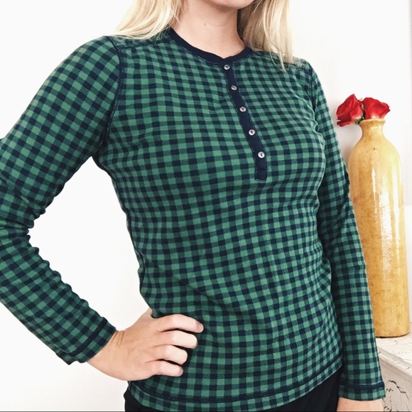 Chaps Green and Navy Checkered Long Sleeve Top - Picture 2 of 8